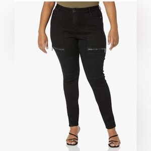 City Chic Mila Moto High Waist Skinny Jeans in Black Wash Harley, Size 18W
